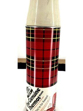 Thermos Brand Thermos Plaid NOS New Old Stock Paper Label The Genuine Red 1973